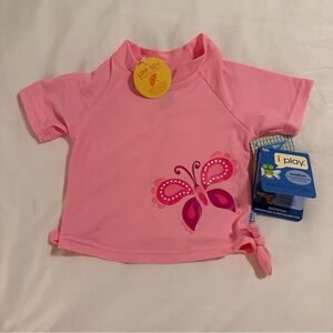 i play. Pink Butterfly Kids Rashguard/Sun Wear short sleeve UPF 50+